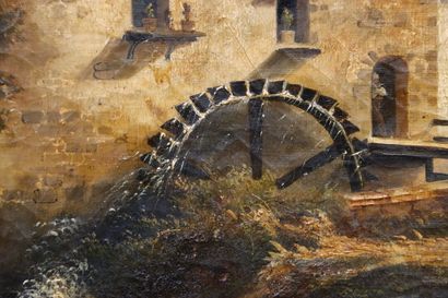 null School of the XIXth century. Landscape of a mill. Oil on canvas. Dimensions:...