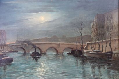 Crépuscule. School of the beginning of the XXth century, Dusk, oil on canvas. Size...