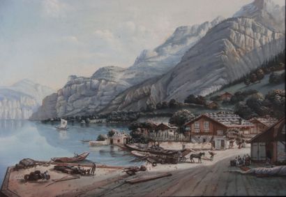 École Suisse du XIXe siècle. Scène de montagne....