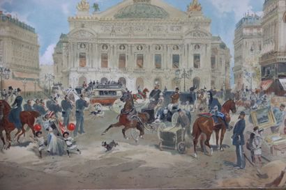 null Edmond MORIN (1824-1882). Parade on the Place de l'Opéra. Watercolor. Signed...