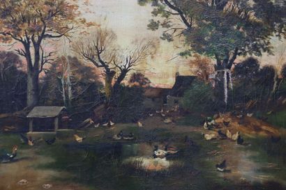 null School of the XIXth century. Farm landscape. Oil on canvas. Dimensions: 54 x...