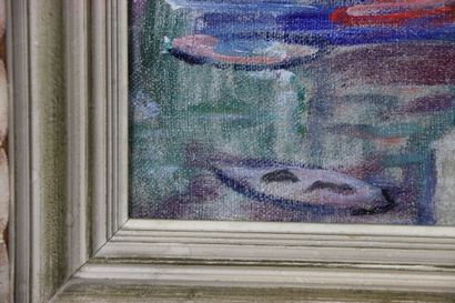 null DUBOIS Raphaël (1888-1960).Un pont à Marseille. huile sur toile. Signé en bas...