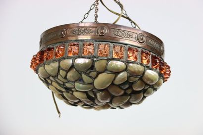 null American glass suspension with mother-of-pearl inlay, glass cabochon and embossed...