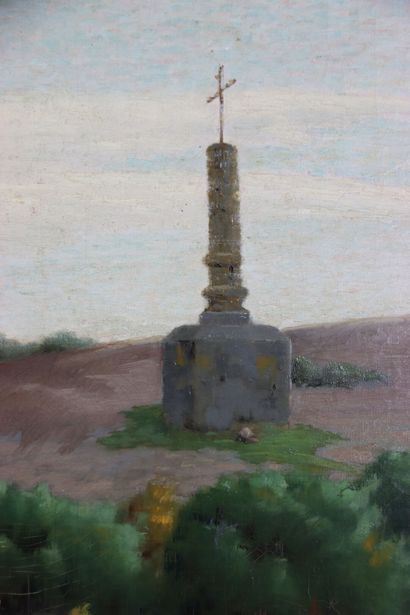 null French school of the end of the 19th century. BRETON CALVARY. Oil on canvas....