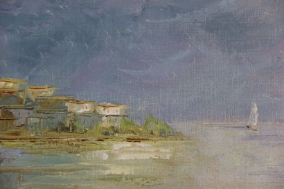 Luigi PAOLILLO Luigi PAOLILLO (1864-1934) Port, huile sur toile, Signé en bas à droite....