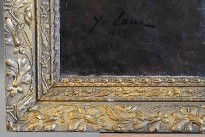YO LAUR Yvonne LAUR (1879-1943) dit YO LAUR, Chien, huile sur toile, Signé en bas...
