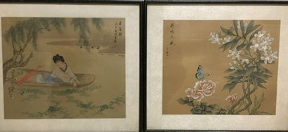 null CHINE. ensemble de deux peinture encre de chine et aquarelle sur soie. Dimensions:...