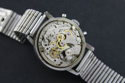BWC Steel chronograph. Round case. Screwed back.

Silver dial with two sub-counters...