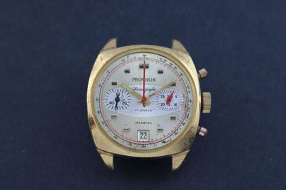 Provhor Gold plated chronograph bracelet. Round case. Screwed back.

Gold dial with...