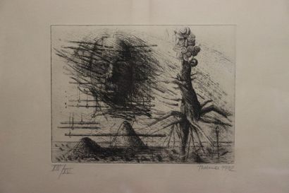 null Ivan THEIMER (1944), Visage aux collines, eau-forte. Signée en bas à droite...