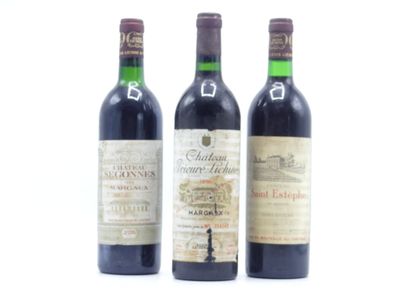 3 BORDEAUX 1 bottle of MARGAUX 1985 CHÂTEAU SEGONNES. Stained and faded label. Level...