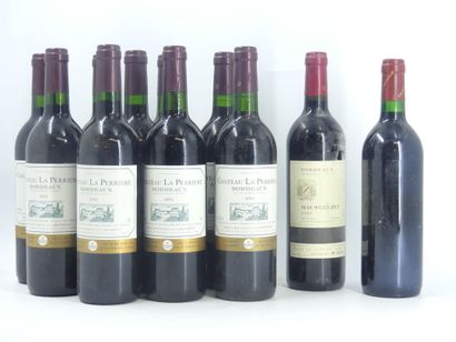 11 BORDEAUX 9 bottles of BORDEAUX, 2002, Château LA PERRIERE. Stained labels.

1...