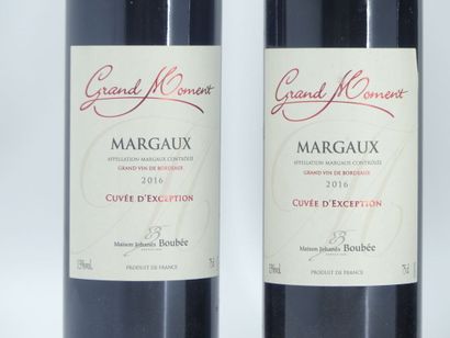 4 BORDEAUX 2 bottles of MARGAUX, 2016, GRAND MOMENT. 

1 bottle of MARGAUX, 2006,...
