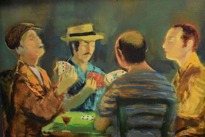 null Joseph WERNER-BAER (1923-1991), Joueurs de cartes, huile sur toile. Signé en...