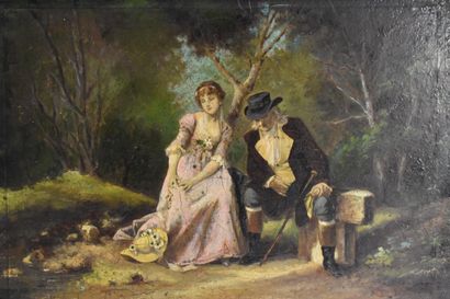 null François Claudius COMPTE-CALIX (1813-1880), Scène galante, huile sur panneau....
