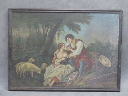 null Ecole du XXe siècle, Scène galante, huile sur toile. Dimensions : 81 x 113 ...