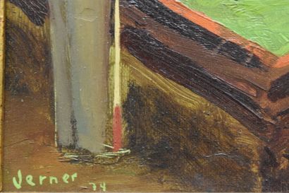 null Joseph WERNER-BAER (1923-1991), Partie de billard, huile sur panneau. Signé...
