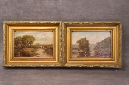 PAYSAGES A. BRUYERE (XIX-XX), Ensemble de deux paysages. Huiles sur panneaux. Signé...