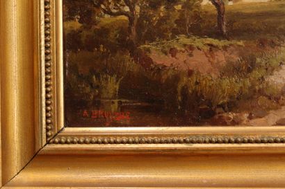 PAYSAGES A. BRUYERE (XIX-XX), Ensemble de deux paysages. Huiles sur panneaux. Signé...