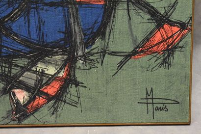 null Ecole du XXème siècle. Marine, toile imprimée signée"M.Paris". Dimensions: ...
