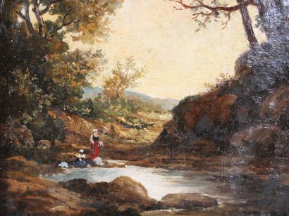 Paysage Eugène GALIEN-LALOUE (1854-1941) , Paysage animé, huile sur toile, Signé...