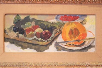 null Jean-Louis BOUSSINGAULT (1883-1943). Nature morte au melon. Huile sur toile....