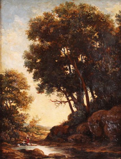 Paysage Eugène GALIEN-LALOUE (1854-1941) , Paysage animé, huile sur toile, Signé...