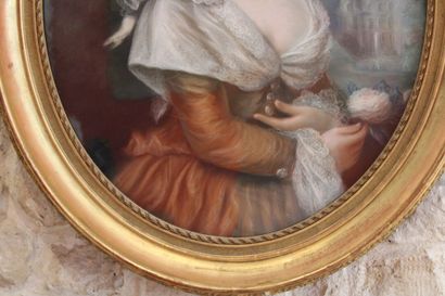 null École française du XIXe siècle. Portrait de dame de qualité tenant une rose...