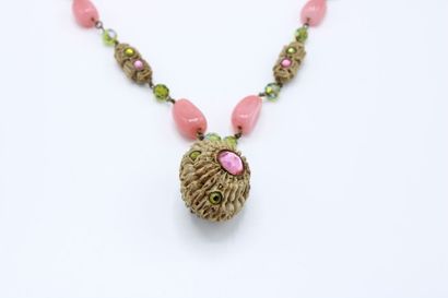 null Henry PERICHON (1910-1977)
Necklace in metal and talosel with green and pink...