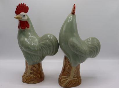 null CHINA. Pair of roosters in polychrome porcelain. Marked in hollow. Height :...