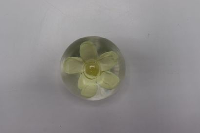 null Boule presse-papier sulfure en verre à décor en inclusion de fleur. 

Dimensions...
