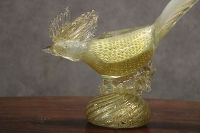 MURANO Rooster in blown glass and golden spangles. Dimensions: 31 x 40 x 8 cm 