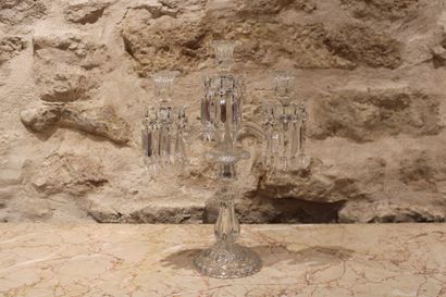 null Baccarat, crystal torches with 3 lights, XXth century. Height 44 cm.