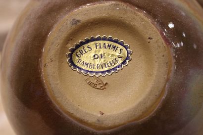 null Iridescent stoneware flowerpick, label under the base "Flame stoneware of Rambervilliers",...