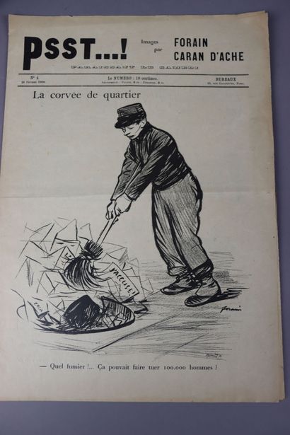 null Affair DREYFUS. Meeting of four issues of the newspaper "PSST...!" illustrated...