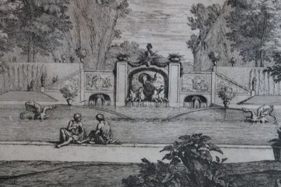 null D'après Abraham GENOELS (1640-1723), vue d'un parc, gravure. 42 x 68 cm.