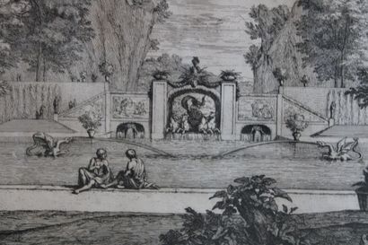 null After Abraham GENOELS (1640-1723), view of a park, engraving. 42 x 68 cm.