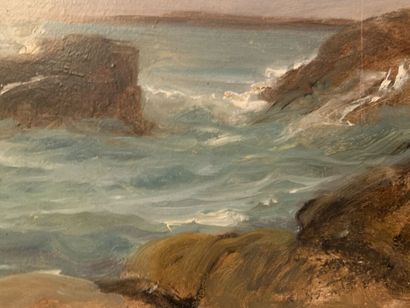 null Gustave Eugène CASTAN (1823-1892), Bords de mer, huile sur panneau, signée en...