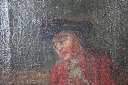 null École française du XVIIIe siècle, portrait d'homme à la redingote rouge, huile...