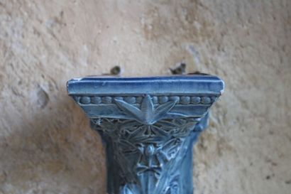 null Blue enamelled terracotta console with foliage and scrolls, 20th century. Dimensions...