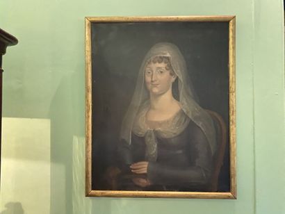 null École française du début du XIXe siècle, portrait de femme au livre, huile sur...