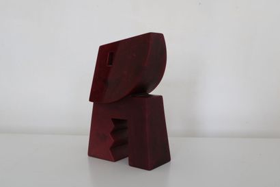null Mihaly MELCHER (1953), surrealist composition, oxblood pressed glass, signed...