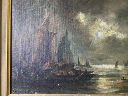 null English school of the XIXth century, marine in the moonlight, oil on canvas....