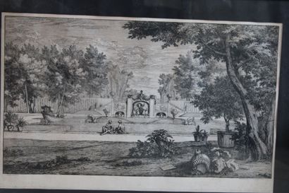 null After Abraham GENOELS (1640-1723), view of a park, engraving. 42 x 68 cm.