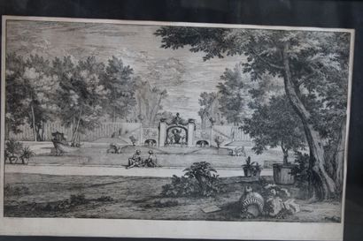 null D'après Abraham GENOELS (1640-1723), vue d'un parc, gravure. 42 x 68 cm.