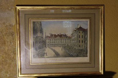 null La place de la cathédrale à Berne et L'Hôtel de ville de Berne, paire de lithographies,...
