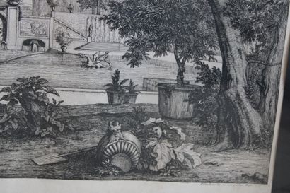 null After Abraham GENOELS (1640-1723), view of a park, engraving. 42 x 68 cm.