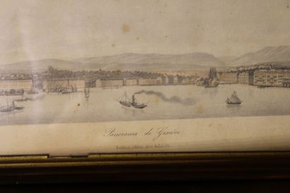 null Panorama du Jardin anglais à Genève et Panorama de Genève, paire de lithographies,...