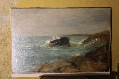 null Gustave Eugène CASTAN (1823-1892), Bords de mer, huile sur panneau, signée en...