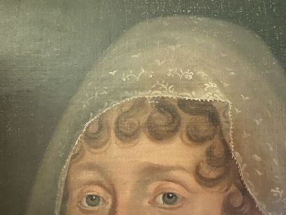 null École française du début du XIXe siècle, portrait de femme au livre, huile sur...